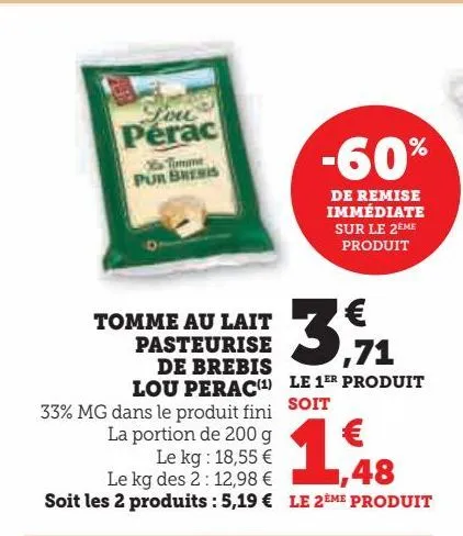 tomme au lait pasteurise de brebis lou perac