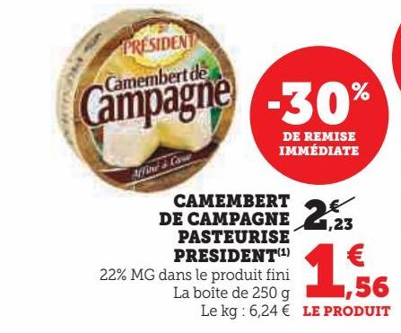 CAMEMBERT DE CAMPAGNE PASTEURISE PRESIDENT 