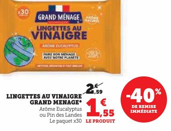 LINGETTES AU VINAIGRE GRAND MENAGE 