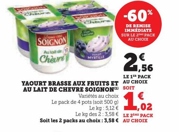 YAOURT BRASSE AUX FRUITS ET AU LAIT DE CHEVRE SOIGNON 