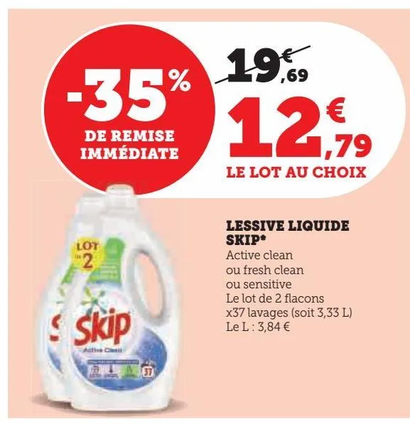 Promo lessive liquide Skip Super U : 12,79€