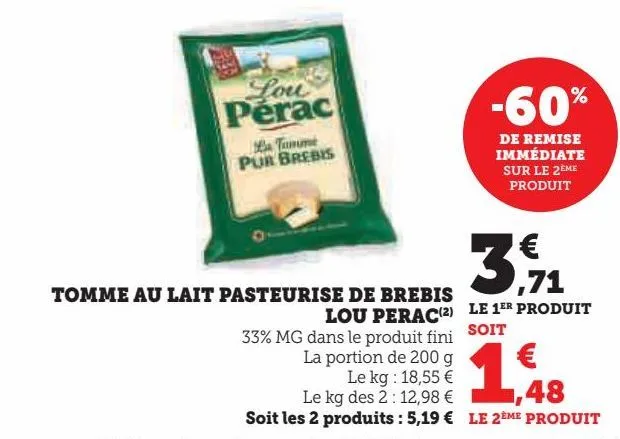 tomme au lait pasteurise de brebis lou perac