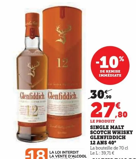 single malt scotch whisky glenfiddich 12 ans 40ª