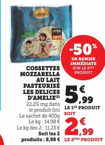 Cossettes mozzarella au lait pasteurisé Les Delices d`amelie