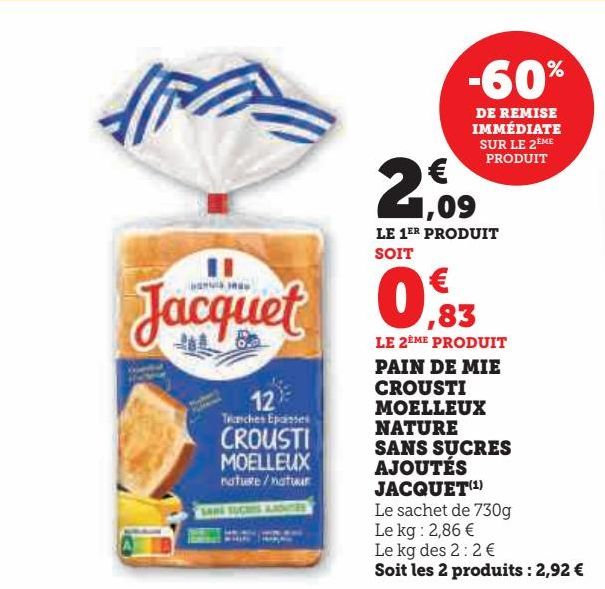 pain de mie crousti moelleux nature sans sucres ajoutés Jacquet