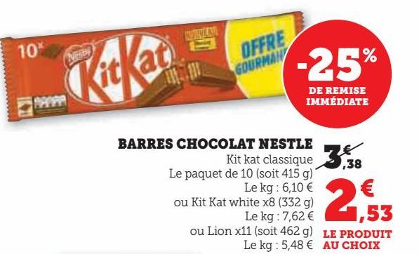 Barres chocolat Nestlé