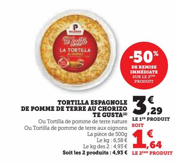 Tortilla espagnole de pommes de terre au chorizo Te Gusta