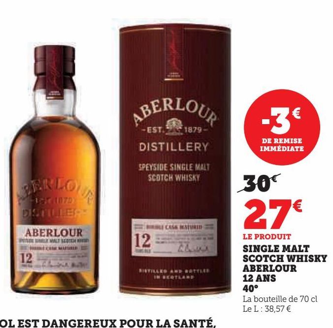 Single malt scotch whisky Aberlour 12 ans 40ª