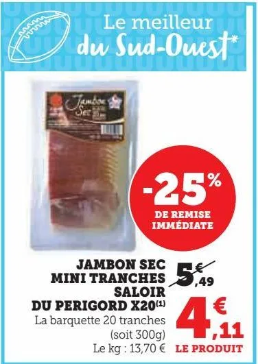 jambon sec mini tranches saloir du perigord x20