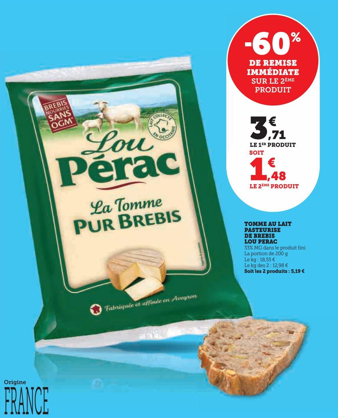 TOMME AU LAIT PASTEURISE DE BREBIS LOU PERAC