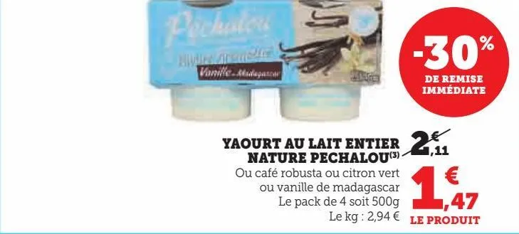 yaourt au lait entier nature pechalou