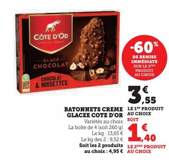 BATONNETS CREME GLACEE COTE D'OR