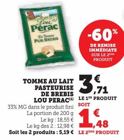 TOMME AU LAIT PASTEURISE DE BREBIS LOU PERAC