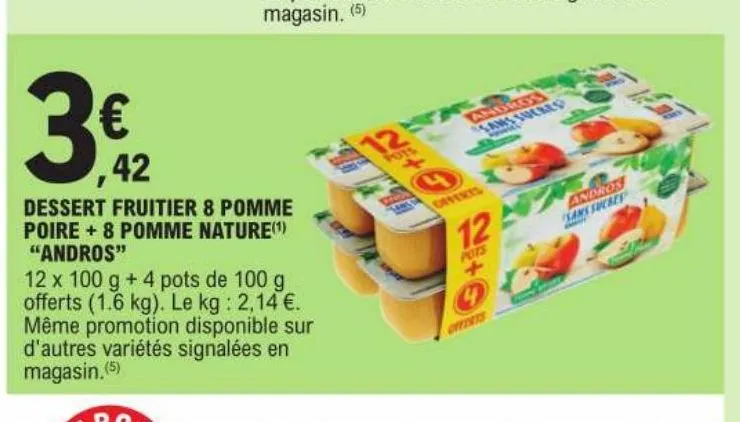 dessert fruitier 8 pomme poire + 8 pomme nature andros