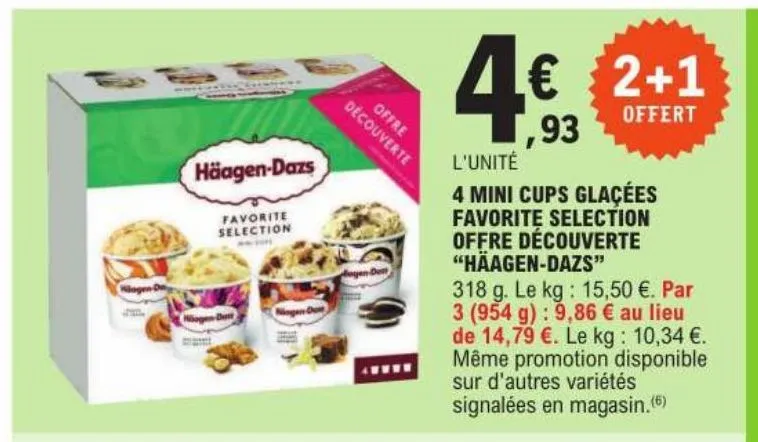 4 mini cups glacees favorite selection offre decouverte haagen-dazs