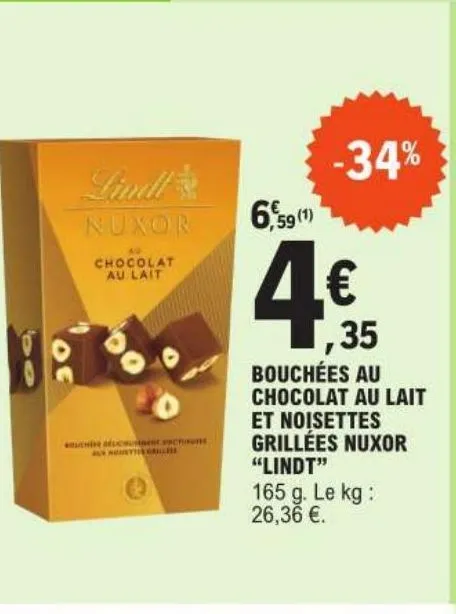 bouchées au chocolat au lait et noisettes grillees nuxor lindt