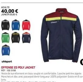 adulte  40,00 €  junior 35,00 €  uhlsport  offense 23 poly jacket ref: 100 5100  