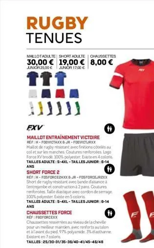 rugby tenues  maillotadulte short adulte chaussettes  30,00 € 19,00 € 8,00 €  junior 25,00 € junior 17,00 €  111  exv  maillot entraînement victoire réf: h-foovictaxx & jr-foovictjrxx  ti  maillot de 