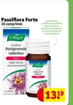 passiflora forte 30 comprimés  a.vogel  passiflora  rustgevende tabletten  forte  helpt snel bij stressmomenten  30 tabletten  a.vogel  peuter  rustgevend  relaxant  contient de la passiflore, de la m