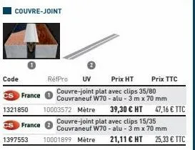 code  cs france  1321850  cs france 1397553  couvre-joint  réfpro  10001899 mètre 21,11 € ht 