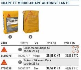 hele  Chape 50  Code  6460078  CHAPE ET MICRO-CHAPE AUTONIVELANTE  1728238 10003287 Sac  Prix TTC 