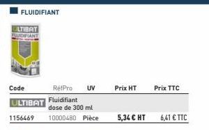 FLUIDIFIANT  LTIBAT FLUIDIFIANT  RétPro UV  Prix HT  5,34 € HT  Prix TTC  6,41 € TTC 