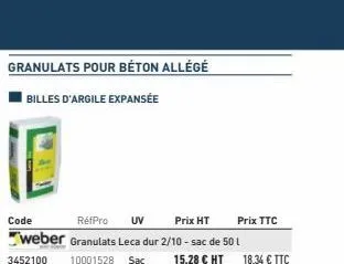 granulats pour béton allégé  billes d'argile expansée  prix ttc  18,34 € ttc 