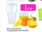 2 x 50 gobelets transparents réutilisables 20 cl. el 194300  1 €99 