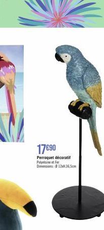17€90  Perroquet décoratif Polyresine et Fer Dimensions: 124.36,5cm 