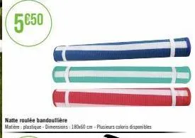 5650  natte roulée bandoulière  matière: plastique-dimensions: 180x60 cm-plusieurs coloris disponibles 