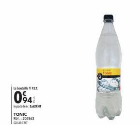 La bouteille 11 P.E.T.  0948  le pack de 6:5,62CHT  TONIC Ref.: 205863 GILBERT  Tonic 