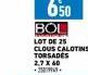 BOL  LOT DE 25 CLOUS CALOTINS TORSADES 2.7 X 60 250799 