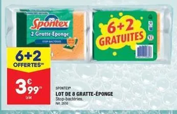 spontex  2 gratte-eponge  6+2  offertes  399  lelat  spontex  lot de 8 gratte-éponge stop-bactéries. rm 2850  6+2 gratuites 