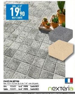 GRIS-LE M  1990  DE31 L'UNITÉ  PAVE EN BÉTON  Dim 12.3 x 12.3 cm. Ep. 6 cm. 1 m² 66 pavés Gris 9303605²19690031  Sable 21599² 1990 031 nextéria 