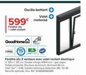 Oscillo-battant  599€ motorise  Fenêtre olu +volet roulant 