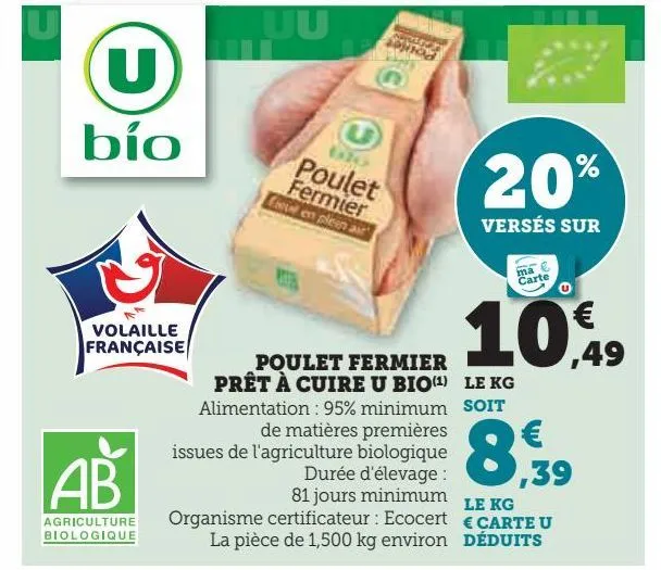 poulet fermier prêt à cuire u bio