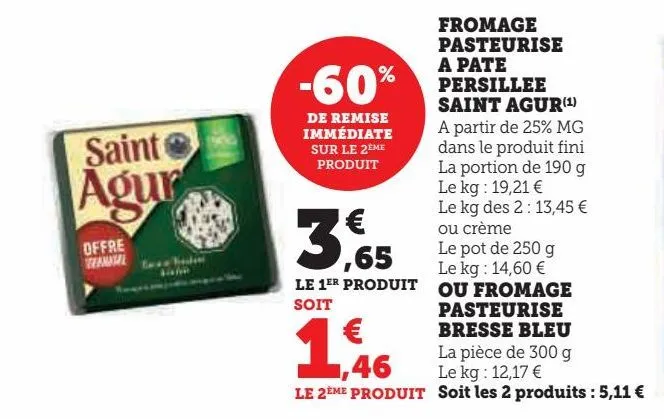 fromage pasteurise a pate persillee saint agur