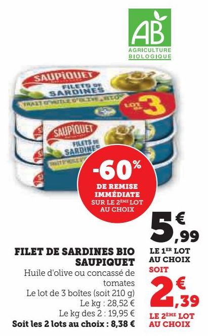 FILET DE SARDINES BIO SAUPIQUET 