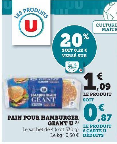 PAIN POUR HAMBURGER GEANT U 