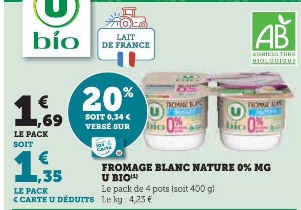 FROMAGE BLANC NATURE 0% MG U BIO 