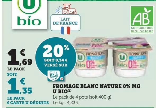 fromage blanc nature 0% mg u bio 