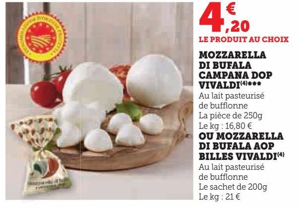 MOZZARELLA DI BUFALA CAMPANA DOP VIVALDI OU MOZZARELLA DI BUFALA AOP BILLES VIVALDI 