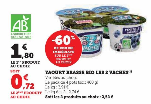 YAOURT BRASSE BIO LES 2 VACHES 