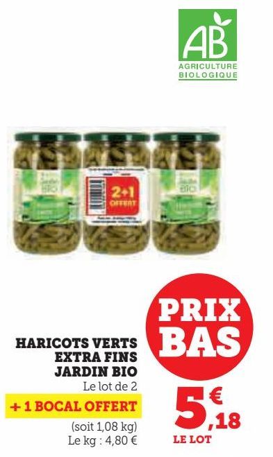 HARICOTS VERS EXTRA FINS JARDIN BIO 