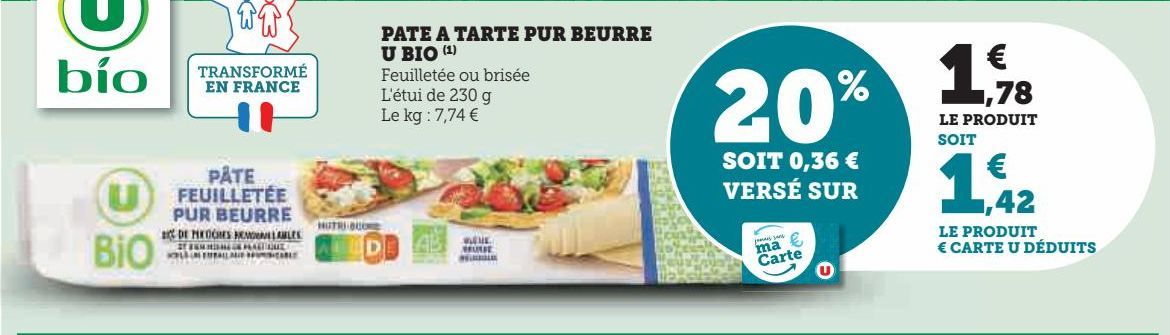 PATE A TARTE PUR BEURRE U BIO 