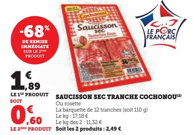 SAUCISSON SEC TRANCHE COCHONOU 