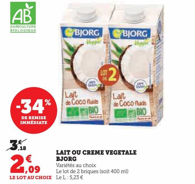 LAIT OU CREME VEGETALE BJORG