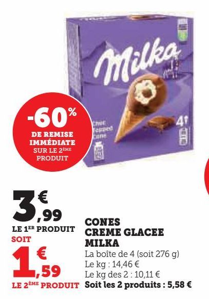 CONES CREME GLACEE MILKA