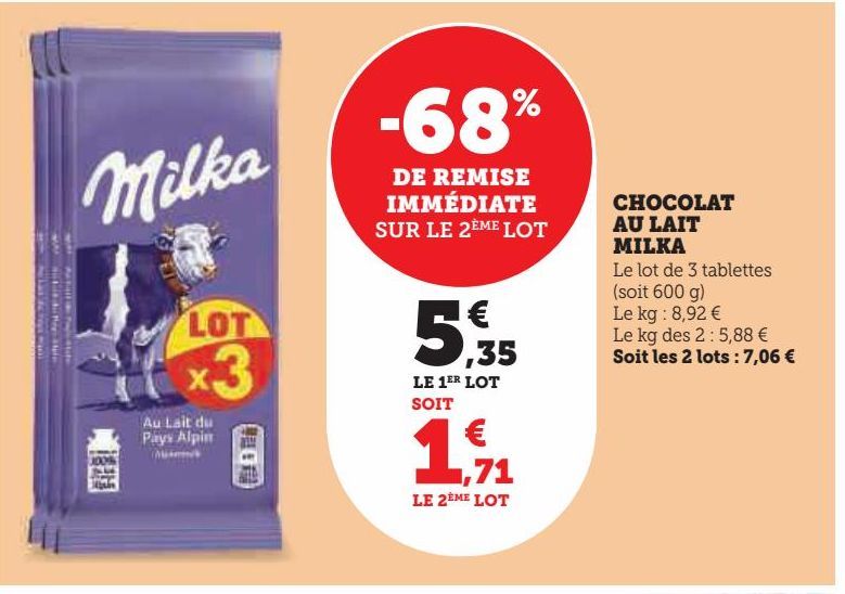 CHOCOLAT AU LAIT MILKA