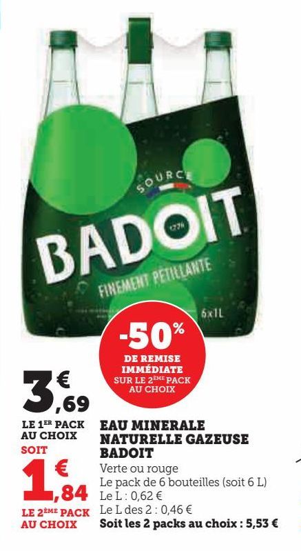 EAU MINERALE NATURELLE GAZEUSE BADOIT